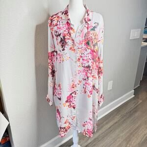 Dennis Basso Sz 16 Grey Peacock Button-Front Duster and Knit Tank Set